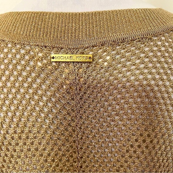 MICHAEL KORS Metallic Gold Knit Kaftan Poncho Med Business Casual EUC Designer - Picture 8 of 14